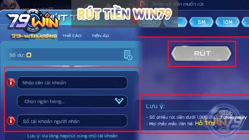 Các bước rút tiền 79win bằng ngân hàng