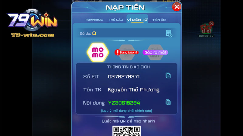 Hướng dẫn nạp vốn qua ví điện tử